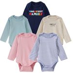 TuddyBuddy 100% Cotton Multi Color Long Sleeves Bodysuits/Rompers for Baby Boy (Pack of 5 - Stretchy Pastels Colors, 0-3 Months Baby)