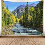 YISURE Nature Mountain Forest Tapestry, Scenic Green Pine Tree Waterfall Landscape Wall Hanging Tapestries, Extra Large Tapestry for Home Office Dorm Indoor and Outdoor Decoration, 108" W x 80" L