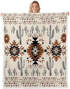 Feelyou Southwestern Aztec Fleece Throw Blanket Geometric Vintage Sherpa Blanket for Kids Plush Fuzzy Rustic Western Cactus Throw 50"x60" Bohemian Boho Tribal for Bed Couch Chair Brown Black