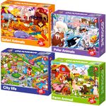 QUOKKA 48 Piece Puzzle for Toddlers Ages 3-5 - 4 Set Frame Puzzle Games for Kids 4-8 Years Old - Colourful Puzzle with City Africa Farm Polar for Boys and Girls - Gift Toy for Children 6-10 Years