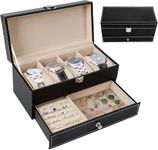 Sisliya double layer watch box jewelry watch storage box watch box 4 slots lockless carbon fiber double layer (SS-02)