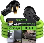 GEARit 30 Amp (10 Feet) 3 Prong Dryer Extension Cord NEMA 10-30P to 10-30R STW 10AWG/3 Heavy Duty, RV EV Charging Cable 125/250V