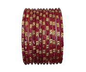 The Golden Cascade Latest Glass Bangles for Women | Fancy Design Glass Bangle for Girls Wear | Daily Use Kanch Chudi for Ladies |Aone (Wine, Medium 2.6)