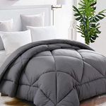 TEKAMON All Season Oversized King Comforter Summer Cooling Soft Quilted Down Alternative Duvet Insert with Corner Tabs, Luxury Fluffy Reversible Collection for Hotel,Charcoal Grey,116 x 98