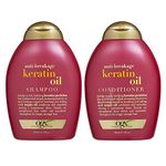 OGX Strength & Length Keratin Fortifying Anti-Frizz Shampoo + Conditioner Combo | Damaged Hair & Split Ends, with Keratin Proteins & Argan Oil, Paraben Sulfate Free 770 ml