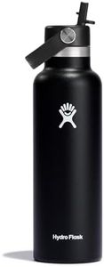 HYDRO FLASK – Gourde Isotherme 621 ml (21 oz) avec Bouchon Antifuite et Paille Intégrée - Bouteille Inox à Isolation sous vide - Ouverture Standard - Noir