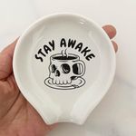 Stay Awake Skull Coffee Spoon Rest Ceramic,Kitchen Spoon Rest,Funny Spoon Rest,Gift for Coffee Lovers,Coffee Spoon Rest for Coffee Bar,White Spoon Rest with Spoon