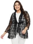 wild U Women Western Plus Size Stylish Shawl Collar Sheer Lace Trendy Long Shrug (Black, Size : 4XL)