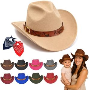 Duckbe Personalized Toddler Cowboy Hat for Boy Girl, Western Cowgirl Hat 3 Sizes for Baby Kids Adult, Custom Leather Hatband(Small children(48-50cm))