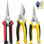 GEEDIAR Garden Secateurs, 3 Pack Pruning Scissors Garden Secateurs Kit with Stainless Steel Blade Locking Mechanism and Garden Gloves for Fruit Branch, Hedge, Bouquet Making & Vegetables, Plants