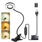 ZILICONE VALET Desk Lamp Ring Clamp Light, 3 Color Modes, Makeup Light, LED Reading Light with Clamp, Flexible Gooseneck Light Reading Book in Bed with Adapter