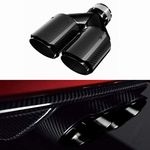 Rocomoco Dual Car Carbon Fiber Exhaust Tip Y-style Muffler Pipes Exhaust Tips with Mirror Polishing Stainless Steel, Inlet 63mm(2.5inches) Outlet 89mm(3.5inches)- Glossy Carbon Fiber