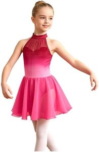 Yyuihri Halter Gradient Contemporary Lyrical Dance Costumes for Girls Open Back Chiffon Skirt Recital Competition Wear Hot Pink 13-14 Years