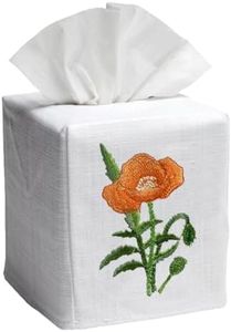 Jacaranda Living Square Tissue Box Cover, Linen/Cotton Fabric Tissue Holder, Decorative Cloth Tissue Cube Cover, Botanical Designs, Poppy (Tangerine)