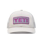 YETI Logo Badge Mid-Profile Trucker Hat with Bureo Brim, Light Gray/Prickly Pear Pink, One Size