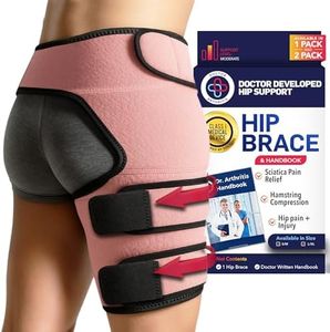 Doctor Developed Strengthening & Stabilizing Hip Brace for Men & Women - Hip Brace for Sciatica Pain Relief - Compression Wrap for Hip Pain - Hip Support Brace - Thigh Supports With Medical Handbook (L/XL - Pink, Right)
