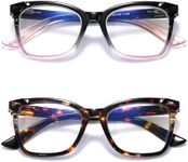 Areyeth 2 Pair Oversized Square Trendy Reading Glasses for Women, Blue Light Blocking Computer Readers with Flexible Spring Hinge(Black/Transparent + Tortoise, 2.0)