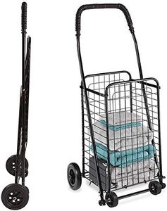DMI Utility Cart with Wheels to be Used as a Shopping Cart, Grocery Cart, Laundry Cart and Stair Climber Cart, Weighs 7.5 Pounds but Holds up to 90 Pounds, Compact and Foldable, Black