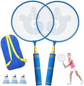 Kids Badminton Rackets Set with Soft Grip, Oversize & Lightweight Shuttlecocks Racquet with Carry Bag for Children Youth, 2 Player Sport Game for Indoor Outdoor Backyard (Blue)