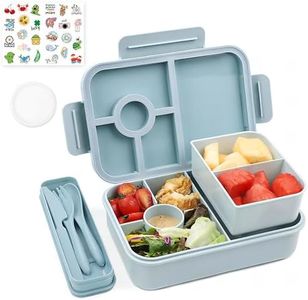 Bugucat Portapranzo 1300ML 3 PCS, Lunch Box Perdite Bambini e Adulti Bento Box con 5+2 Scomparti e Posate, Porta Pranzo Lunch Box Microonde Sicurora, Ragazzo Ragazza e Adulti per Picnic,Blu