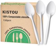 kistou 150pcs Compostable Spoons Eco-friendly Heavy Duty Utensils Disposable Spoons No Plastic Biodegradable Utensils disposable silverware for party BBQ, Picnic Events,Daily Use