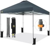 CROWN SHADES Adjustable Height on The Fly, 10x10 Pop Up Canopy - Beach Tent with One Push Setup - Easy Outdoor Sun Shade for Events, Parties, Camping - Outside Shade with STO-N-Go Bag, Grid Grey