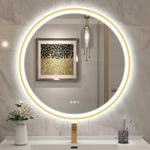 STARLEAD 800 mm Round-Bathroom-Mirror-with-LED-Lights, LED-Gold-Bathroom-Wall-Mirror with Bluetooth, Anti-Fog, 3 Colors Dimmable, Memory Function, HD Tempered Glass, IP44 Backlit-Makeup-Mirror