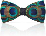 Lanzonia Peacock Feather Bow Ties for Men Original Luxury Elegant Tuxedo Bow Tie Pre-Tied Handmade Feathered Mens Bowties for Party Prom Wedding Anniversary Valentine's Day