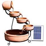 Primrose 55cm Solar Powered Terracotta Bowls 4 Tier Cascade Water Feature with Battery Backup and LED Lights Outdoor Use