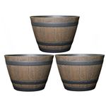 Classic Home and Garden Whiskey Plastic Resin Flower Pot Barrel Planter, Walnut Brown, 15" (Pack of 3)