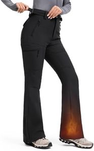 Moosehill Women's Snow Ski Pants: Fleece Lined Flare Fit Black, 6, 29" | Water Resistant, Windproof Softshell, Insulated, Elastic Waistband, Adjustable Hem, 5 Pockets for Snowboard Winter Hiking