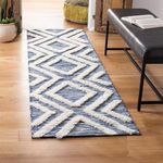 ALSTONIA Hand Woven Tufted 100% Natural Cotton Export Quality Antiskid Designer Rug,Carpet, Bed Side Runner for Bedroom,Living Room, Size-2x5 feet or 60 cms x 152 cms, Pack of 1 (White & Blue)