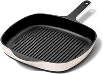 Caraway Enameled Cast Iron Grill Pan - 10.5” Grill Pan for Stovetop Cooking - 3 Layer Enamel Coating - No Seasoning Required - Compatible With All Stovetops - Free From Forever Chemicals - Cream