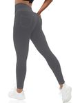 VOOVEEYA Curvy Womens Leggings, High Waisted Yoga Pants with Back Pockets Tummy Control Stretchy Workout Gym Tight(Solid Dark Grey 2XL)