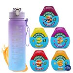 Juice Concentrate Water Flavouring Bundle With Robinsons Squash Mini Juice Drops & Infinite Emblems Water Bottle 750ml & 5 x 66ml Variety Pack Sugar Free Juice.
