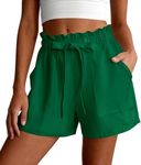 PRETTYGARDEN Summer Shorts for Women Casual Ruffle Drawstring High Waist Wide Leg Comfy Lounge Shorts Beach Vacation Cruise Outfits(Green,M)