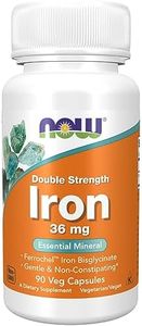 Now Foods Double Strength Iron, 36mg, Bisglicinato de Hierro, Depot, Dosis Alta, 1 cápsula cada 2 días, 90 Cápsulas Veganas, Testado en Laboratorio, Vegetariano, Sin Gluten, Sin Soja, No GMO