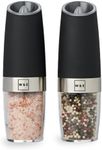 Willow & Everett Electric Salt and Pepper Grinder Set - 2 Battery-Operated, Automatic Salt and Pepper Shakers - Black and Stainless Steel Gravity Electric Salt Grinder & Pepper Mill for Seasoning