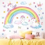 decalmile Rainbow Unicorn Wall Decals Butterfly Clouds Stars Wall Stickers Girls Bedroom Baby Nursery Kids Room Wall Decor