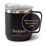 Husband Mug (300ml/10.1oz) Black Reusable Mug | 18/8 Stainless Steel, Vacuum Insulated Travel Tumbler Cup | Carry Hot & Cold Beverage | Tea & Coffee Mug, Husband Gifts | VAHDAM