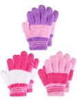 3 Pairs Kids Gloves Knit Gloves for Boys and Girls Warm Winter Gloves Full Fingers Stretchy Gloves for Kids Mittens for Children (Bright Color, Medium)