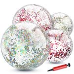 TUPARKA 4 Pack Glitter Beach Ball Inflatable Confetti Beach Balls Bulk for Summer Beach Favor Pool Party Toys with Inflator