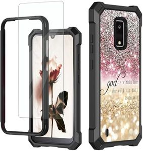 for BLU View 4 Case,BLu View 4 Phone Case with Glass Screen Protector,Heavy Duty Hard PC & Soft TPU Bumper Shockproof Protective Phone Case for BLU View 4 B135DL 2023-Pink Glitter Psalm 46:5