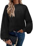 Zeagoo Sweaters for Women 2024 Fashion Trendy Long Sleeve Turtleneck Pullover Lantern Knit Sweater Tops Black