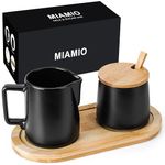 MIAMIO - Sugar and Cream Serving Set with Lid and Spoon/Ceramic Coffee Bar Accessories - Microwave & Dishwasher Safe (Black)