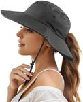 Mukeyo Womens Ponytail Sun Hat Wide Brim Mesh Bucket Hat UV UPF50 Protection Hat Foldable Summer Travel Beach Fishing Hats, Dark Grey, One Size