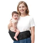 Momcozy CPC-Certified Baby Hip Carrier - Adjustable Waistband with Original 3D Belly Protector & Ergonomic EVA Massage Board, Various Pockets for Newborns to Toddlers up to 45lbs (Black, Medium)