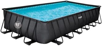 Funsicle 24' x 12' x 52" Oasis Designer Rectangular Frame Outdoor Above Ground Swimming Pool with Accessories & Maintenance Kit, Dark Chevron Rattan