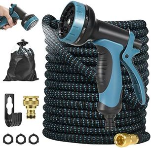 Expandable Garden Hose 100FT, Flexible Garden Hose Pipe with 10 Function Spray Gun, 3 Times Expanding Watering Hose Pipe with 3/4" 1/2" Brass Fitting Quick Connector for Garden Watering Cleaning