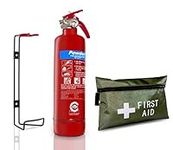 FSS UK 1 KG ABC Dry Powder FIRE Extinguisher with 5 Year Warranty & 1ST AID KIT Ideal CAR Home Travel CARAVANS Trucks FIRE Extinguisher with First AID KIT. British Standard KITEMARK